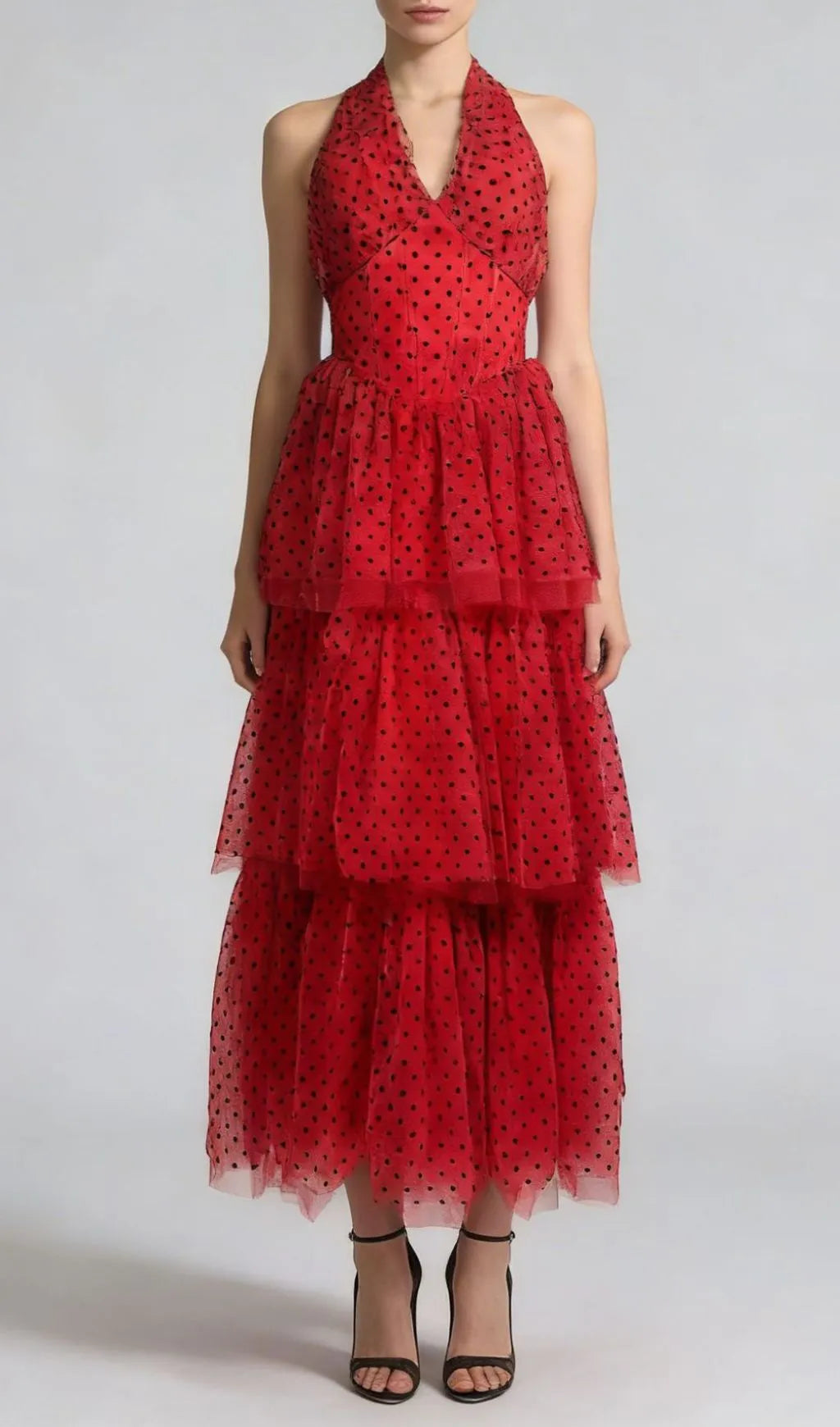 Janika Dot Halter Layered Maxi Dress Flowering Girl