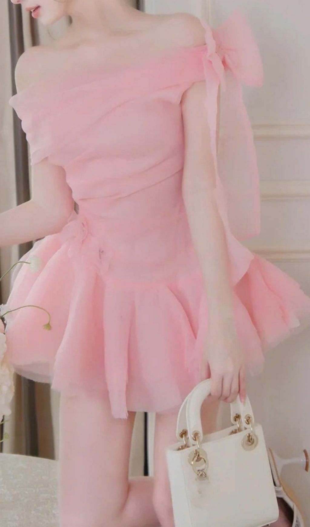 Kamella Pink Bow Mini Dress Flowering Girl