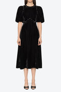 Crystal Embellished Puff Midi Dress In Black Flowering Girl
