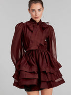 Élodie tiered flared mini dress in Red Flowering Girl