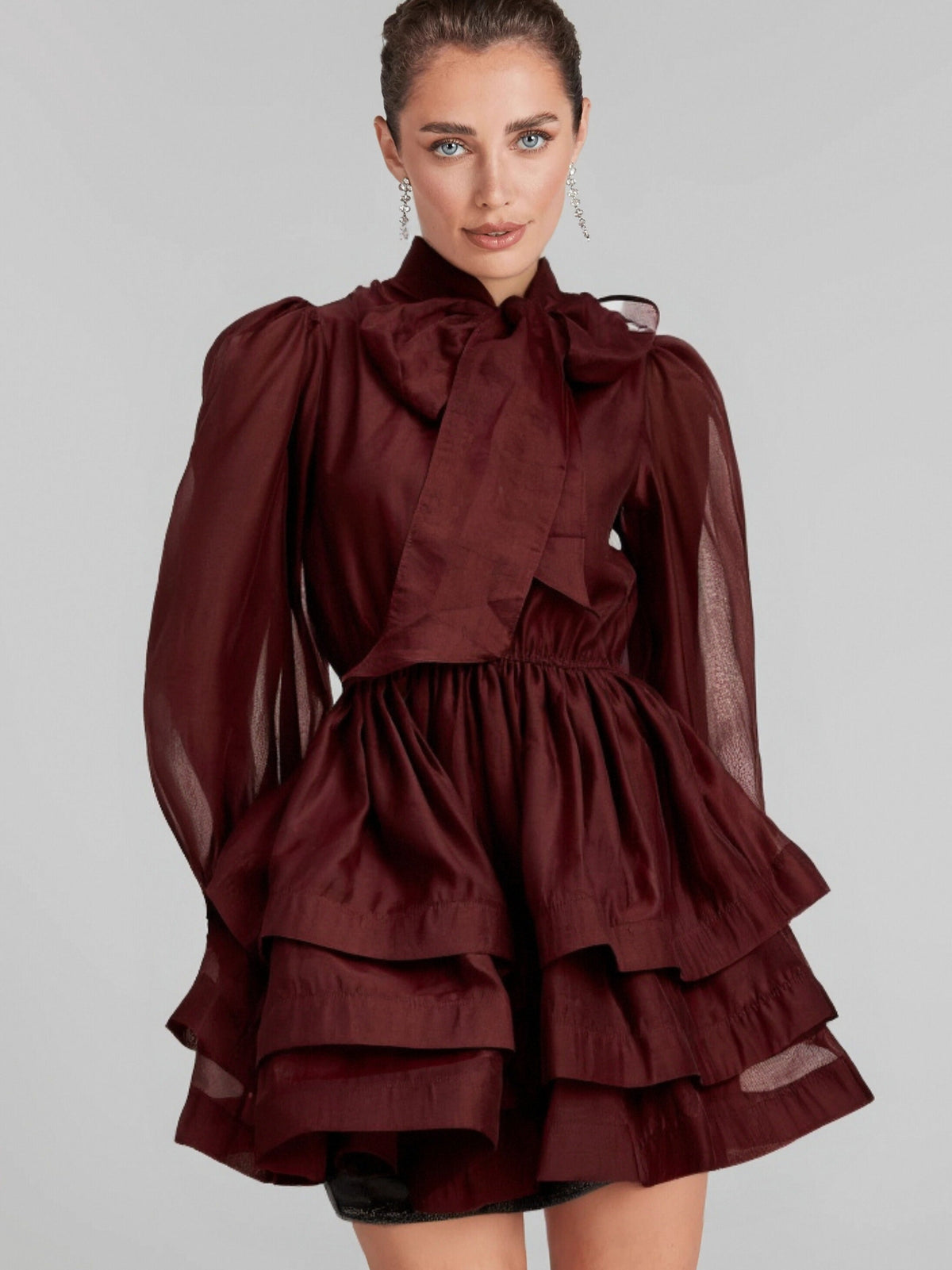 Élodie tiered flared mini dress in Red Flowering Girl