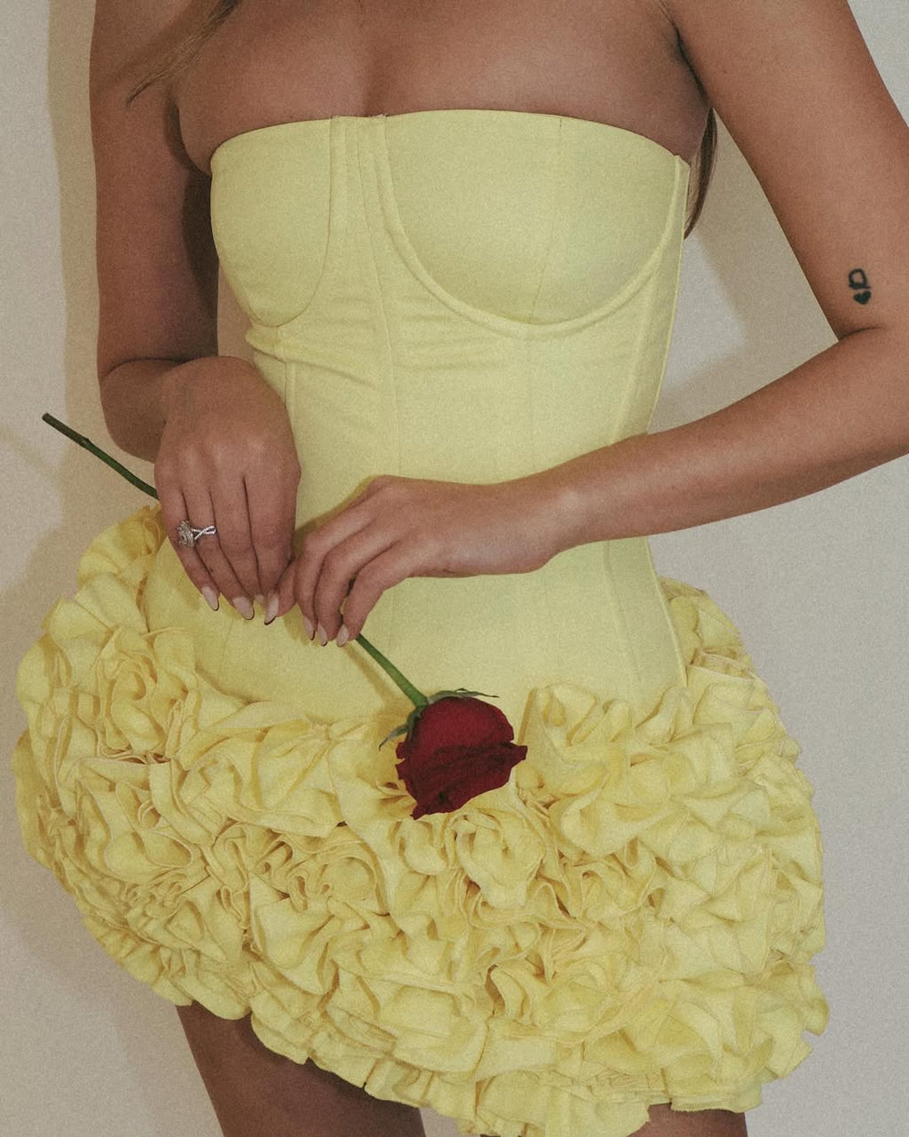 Amy Flower Embellished Mini Skirt Corset Set In Yellow Flowering Girl