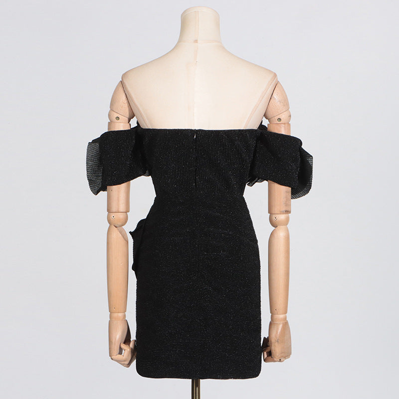 Carly Black Ribbed Flower Mini Dress Flowering Girl