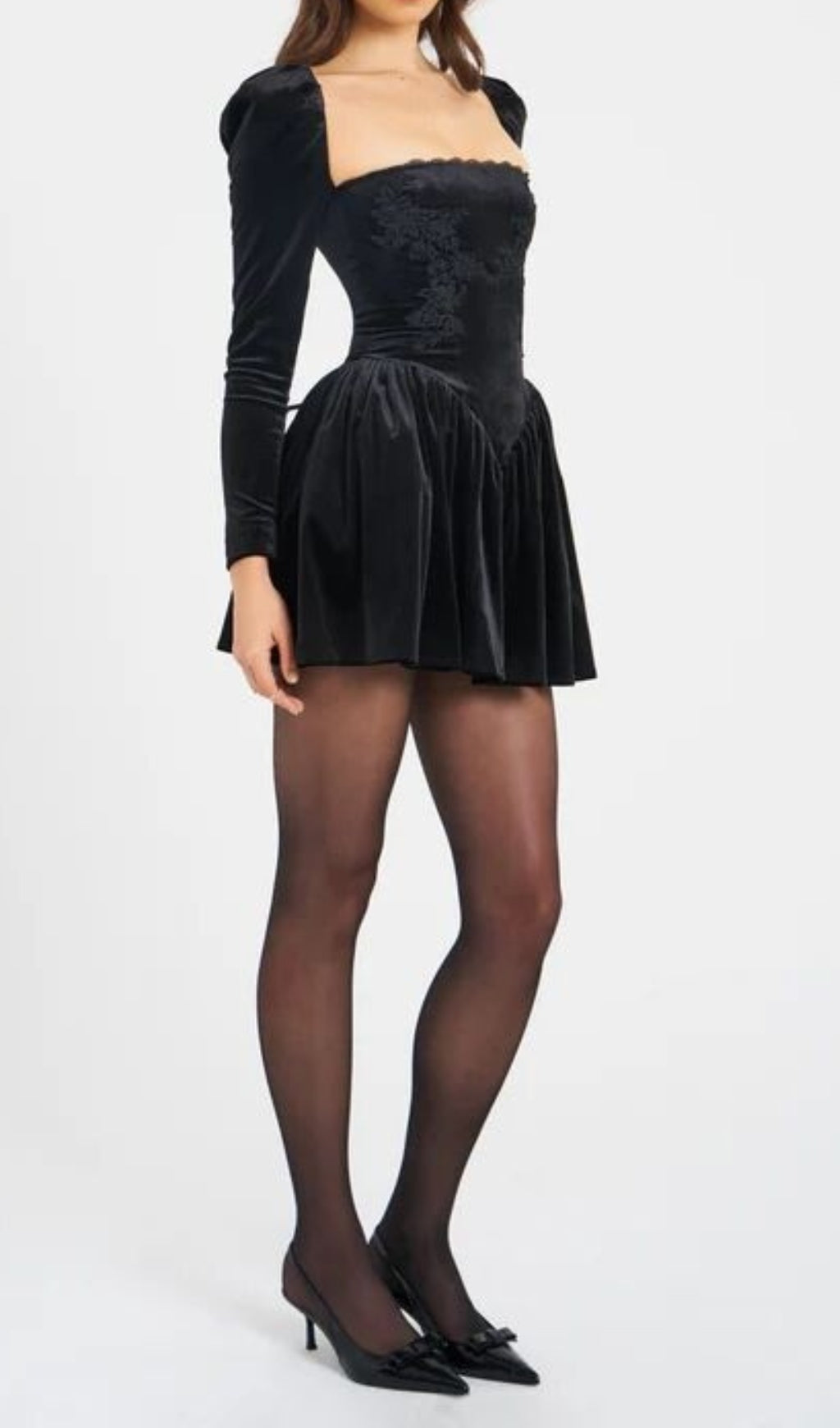 Carlyn Black Long Sleeve Velvet Mini Dress Flowering Girl
