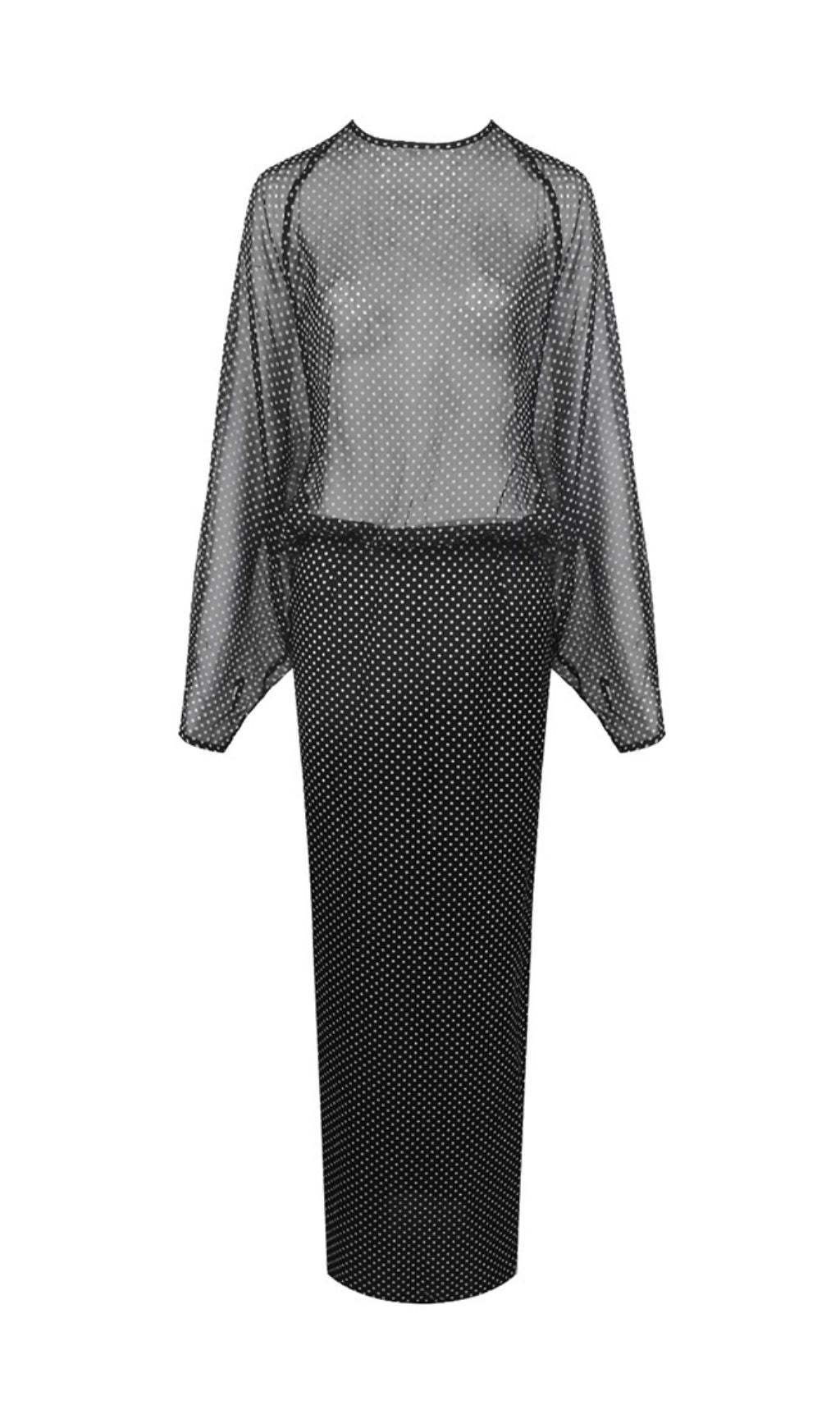 Isis Black Dot Long Sleeve Maxi Dress Flowering Girl