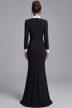 Black Structured Crepe Mermaid Gown with Crystal Embellishment Flowering Girl