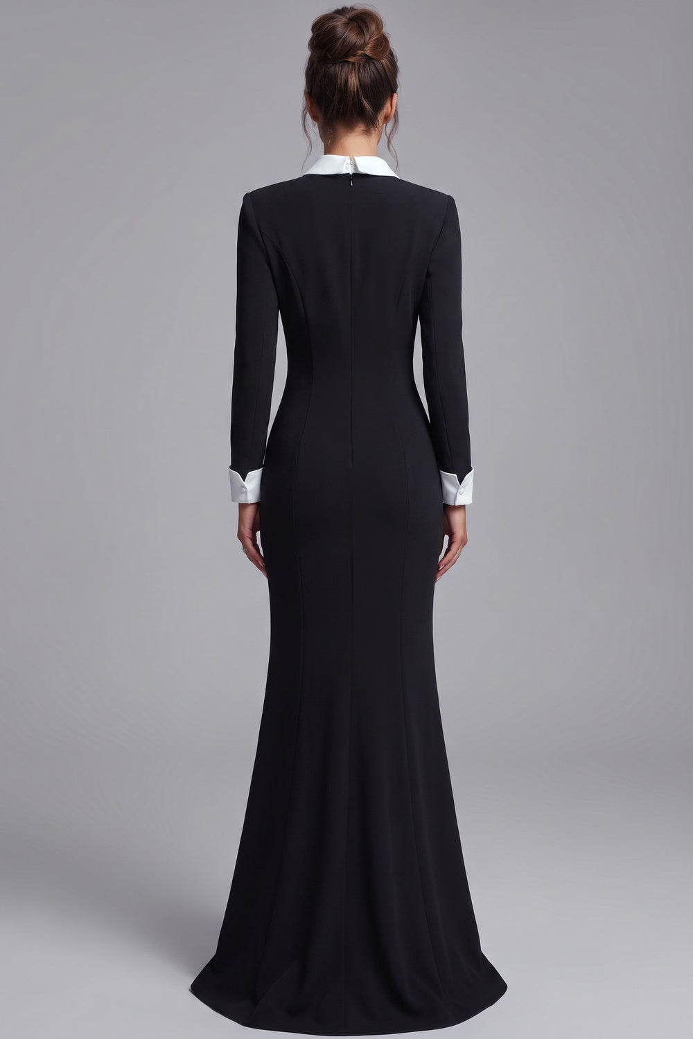 Black Structured Crepe Mermaid Gown with Crystal Embellishment Flowering Girl