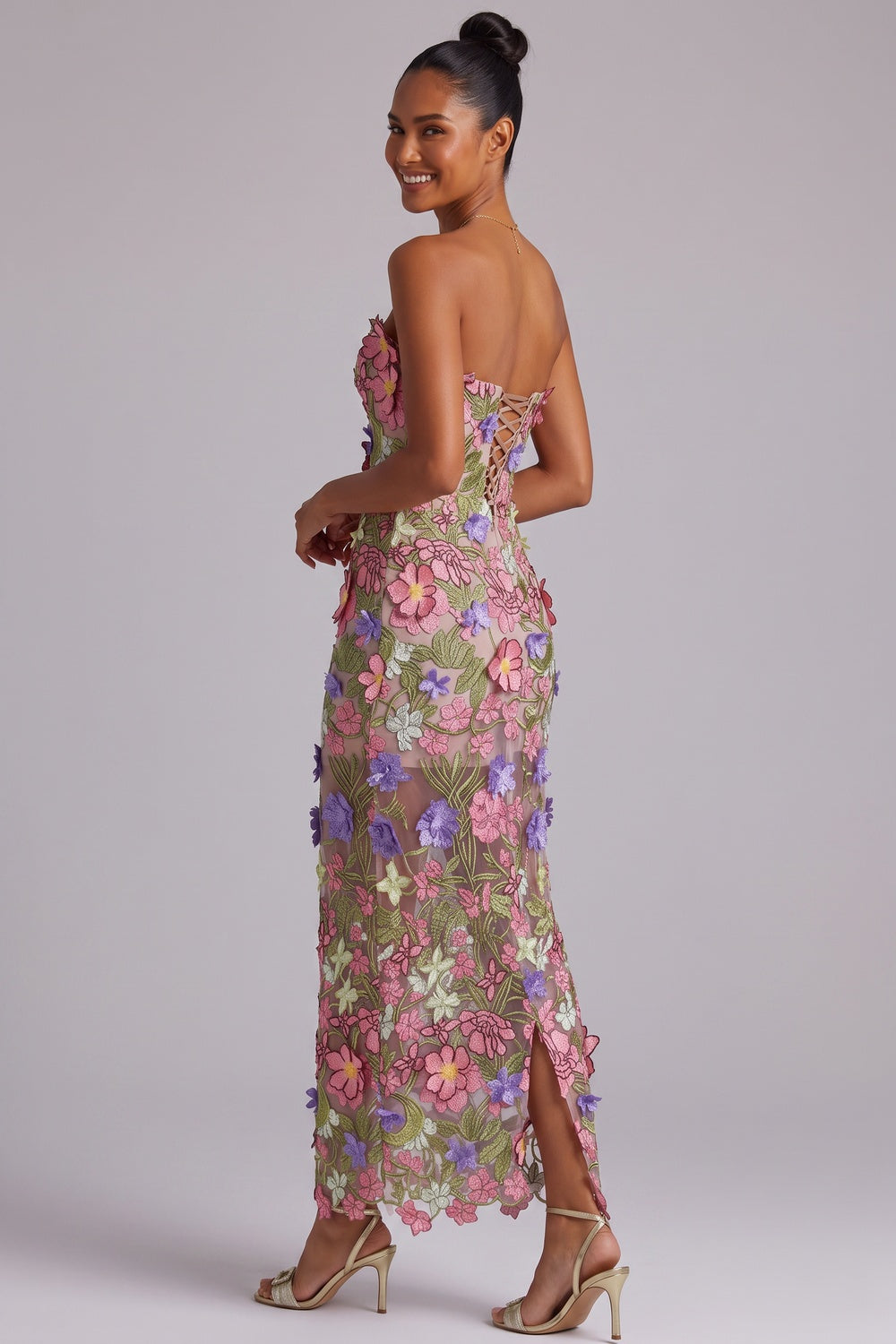 3D Floral Appliqué Strapless Maxi Dress Flowering Girl