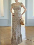 Micaela Blue Floral Lace Maxi Dress Flowering Girl
