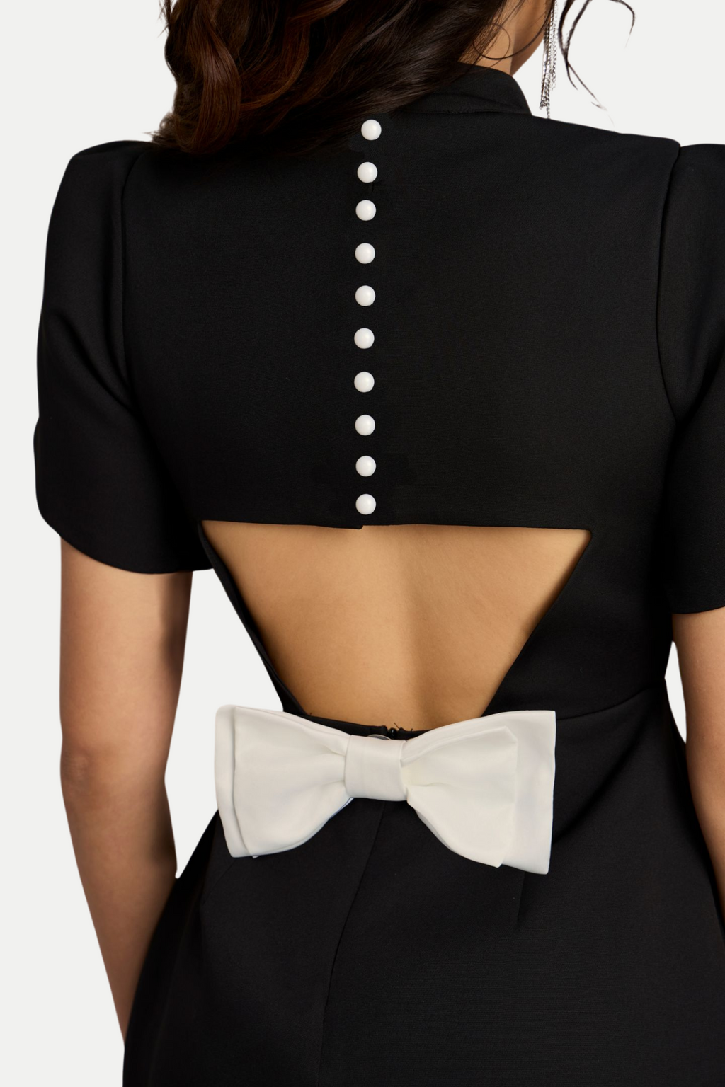 Cutout Bowknot Mini Dress In Black Flowering Girl