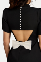 Cutout Bowknot Mini Dress In Black Flowering Girl