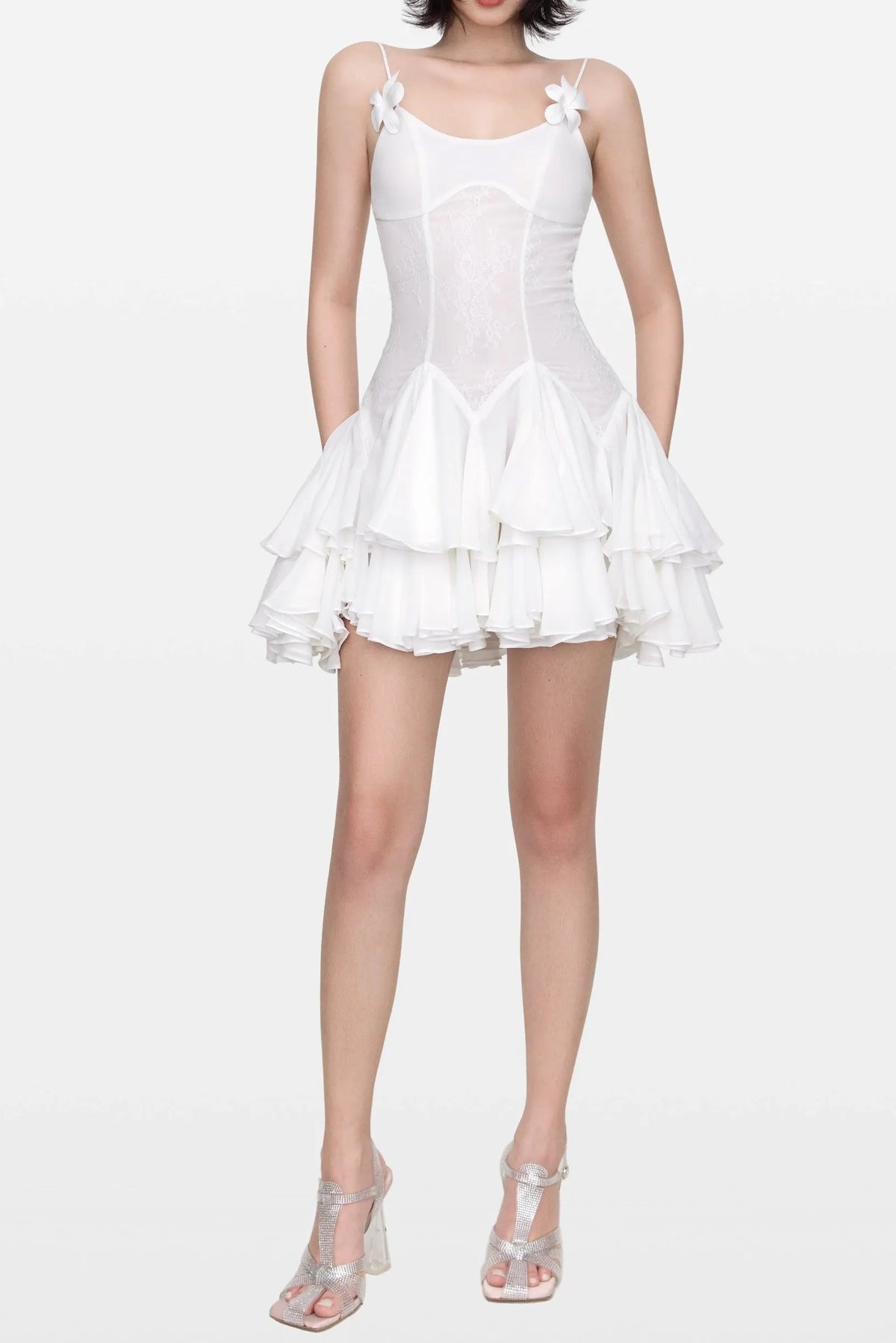 Rosalia Lace Mini Dress - White Flowering Girl