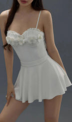 Deance White Flower One-Piece Swimsuit & Skirt Flowering Girl