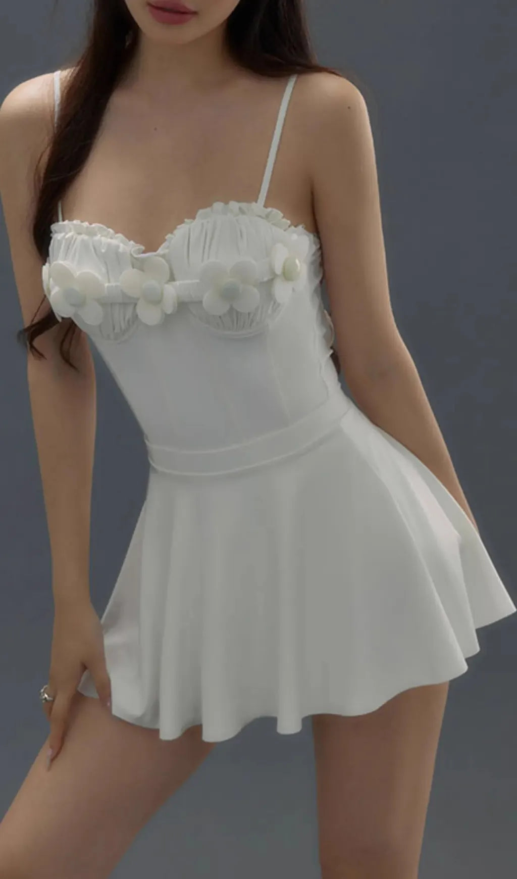 Deance White Flower One-Piece Swimsuit & Skirt Flowering Girl