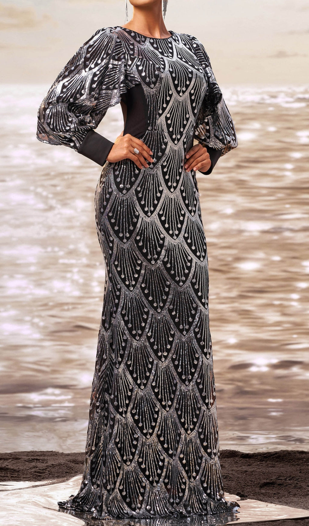 Dewi Long Sleeve Sequin Maxi Dress Flowering Girl
