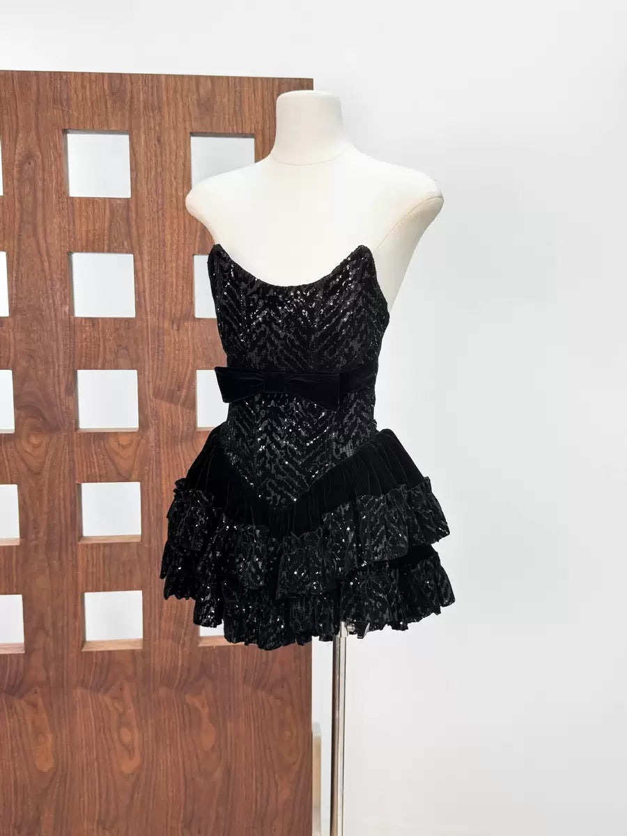 Syraza Strapless Sequin Bow Mini Dress Flowering Girl