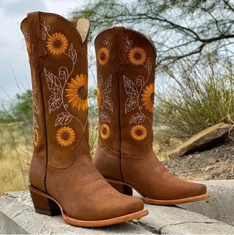 Cowboy Sunflower Embroidered Martin Boots Flowering Girl