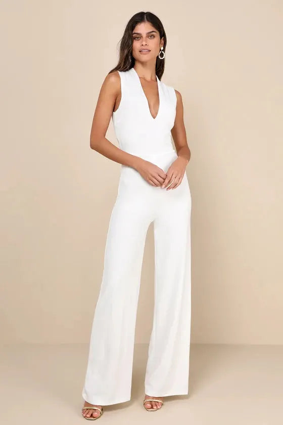 Thinking Out Loud White Backless Jumpsuit Flowering Girl