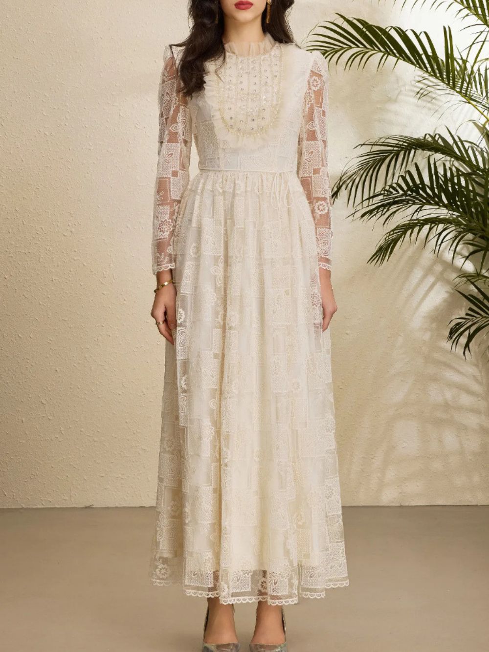 Cream Lace A-Line Maxi Dress Flowering Girl