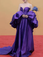 Purple Satin A-Line Evening Gown
