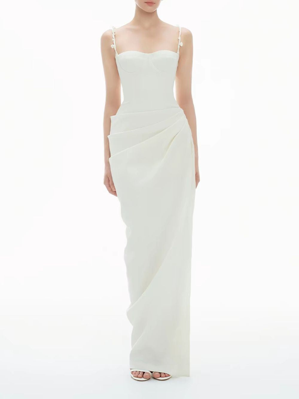 Myer White Spaghetti Ruched Maxi Dress