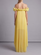 Mylie Yellow Spaghetti Flower Pleated Maxi Dress