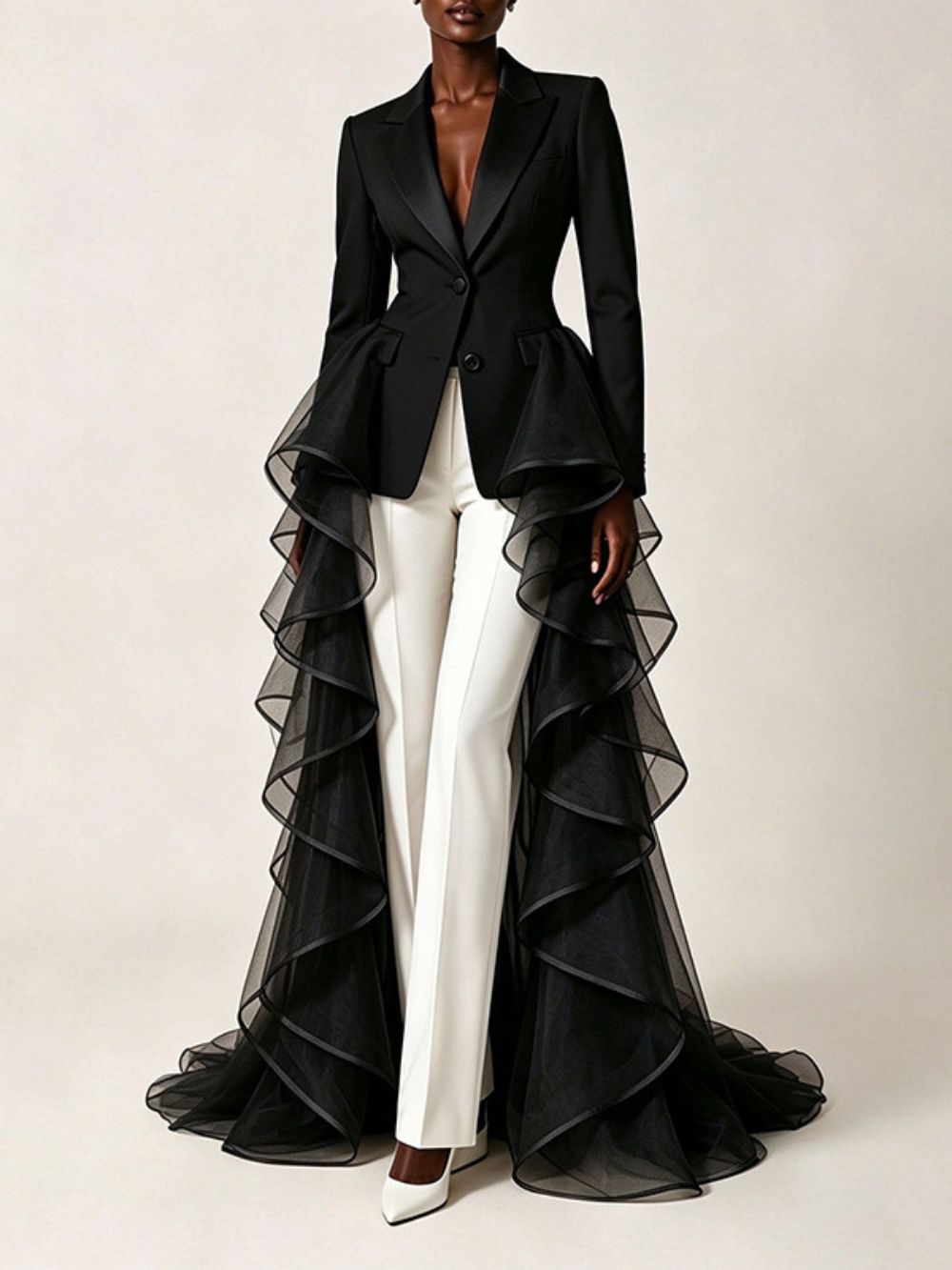 Nabila Black Ruffle Blazer