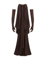 Myna Coffee Halter Pleated Maxi Dress With Gloves