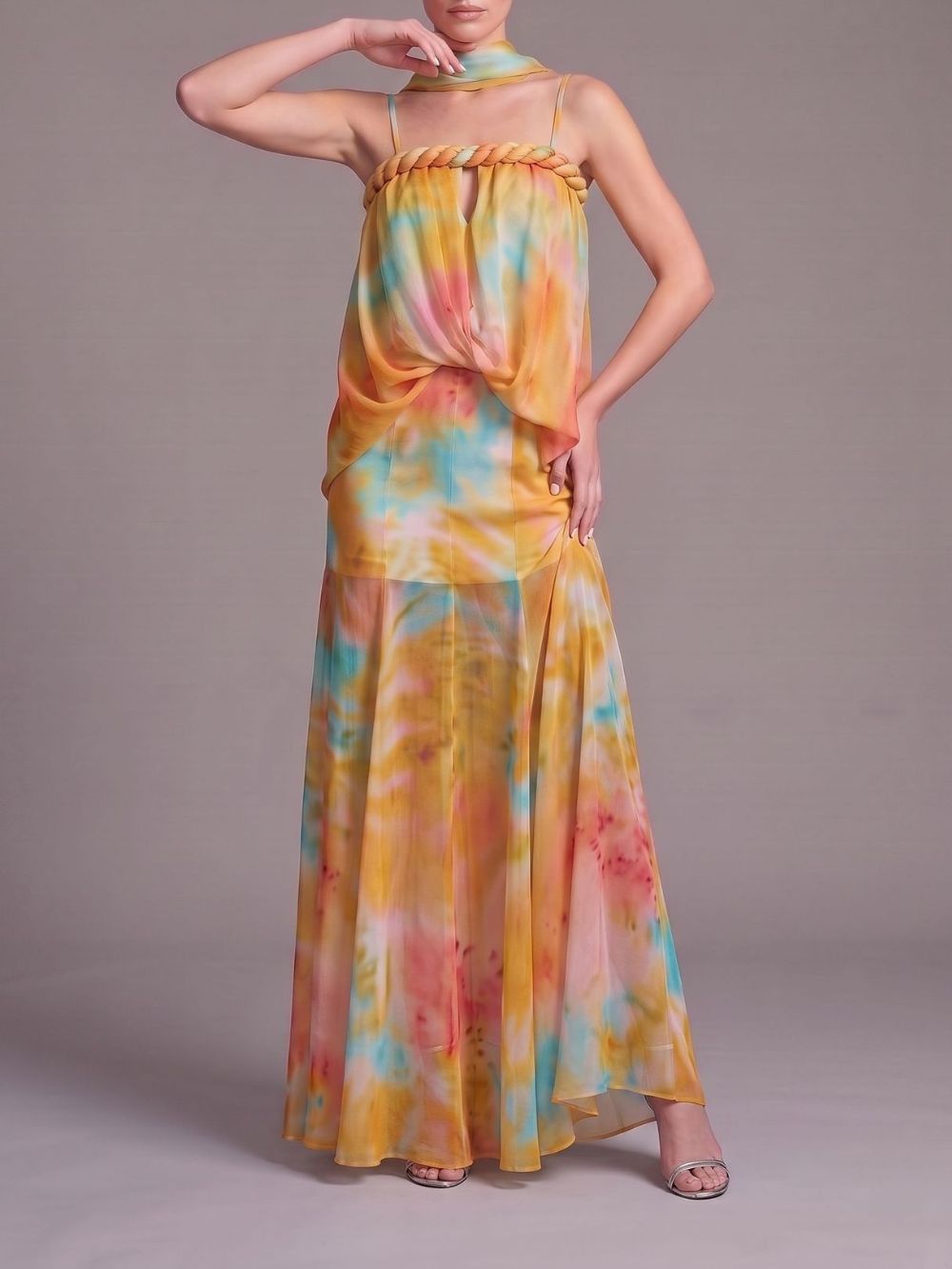 Myla Yellow Spaghetti Printed Maxi Dress