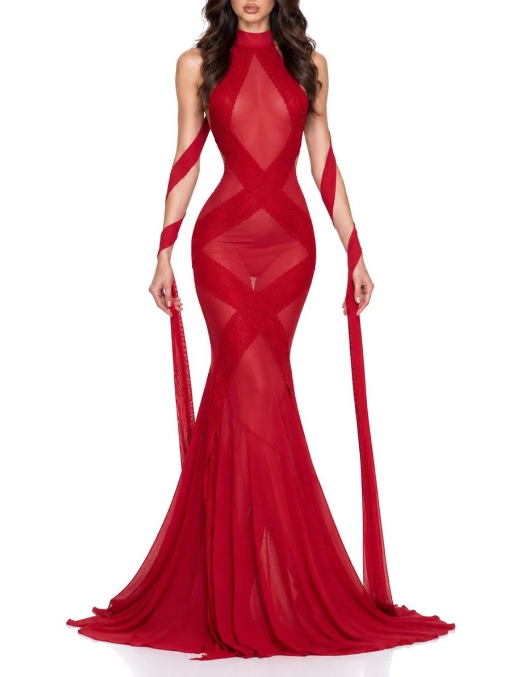 Brelza Halterneck Mesh Maxi Dress Flowering Girl