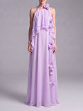 Myriam Purple Halter Flower Maxi Dress