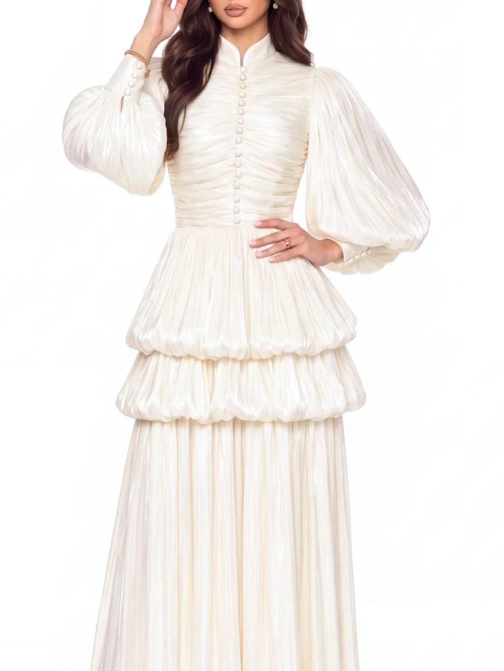 Yulvex Balloon Sleeve Tiered Maxi Dress Flowering Girl