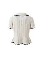 Cream Ribbed Knit Peplum Short-Sleeve Cardigan