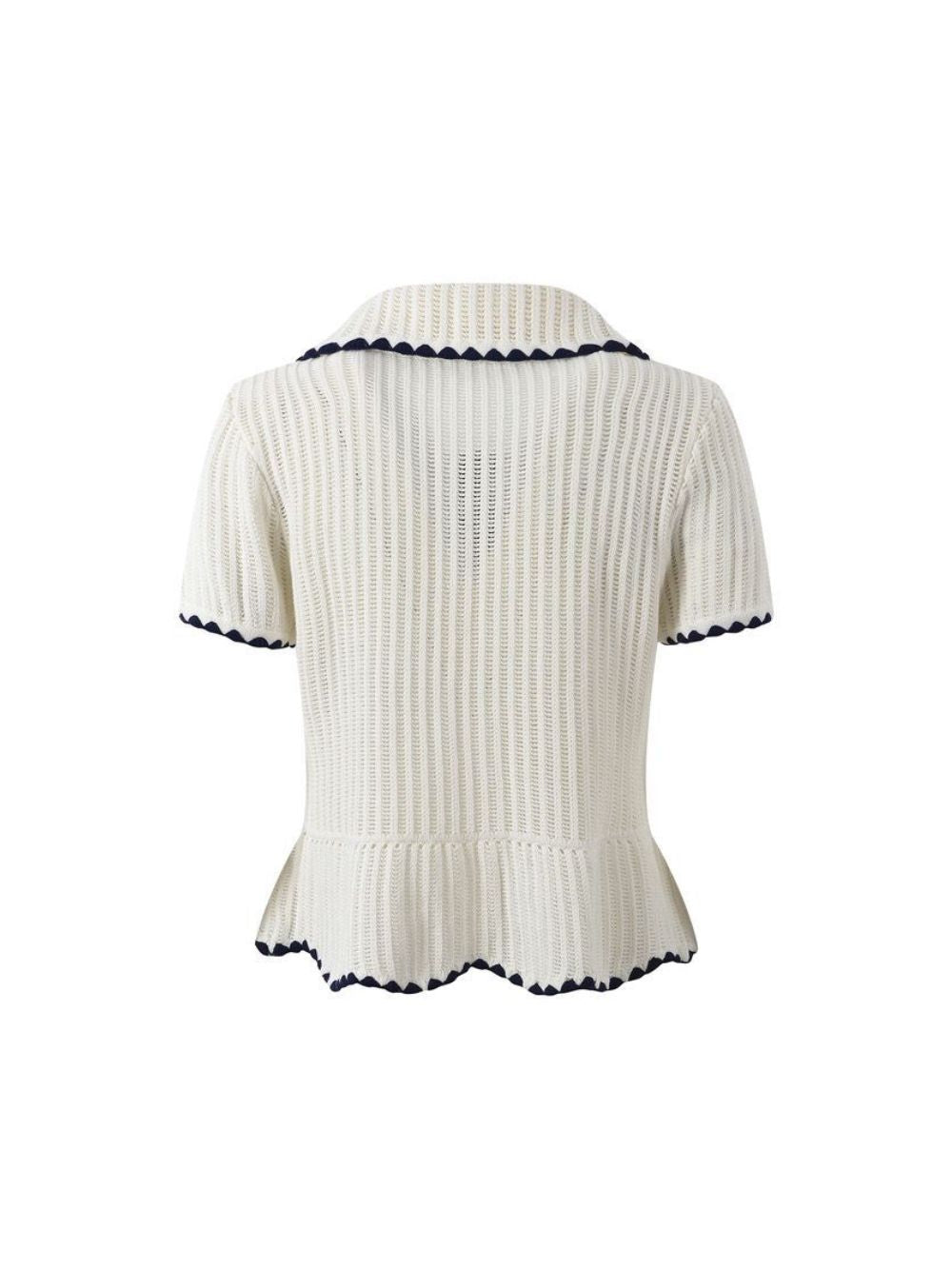 Cream Ribbed Knit Peplum Short-Sleeve Cardigan