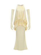 Myna Yellow Halter Pleated Maxi Dress With Gloves