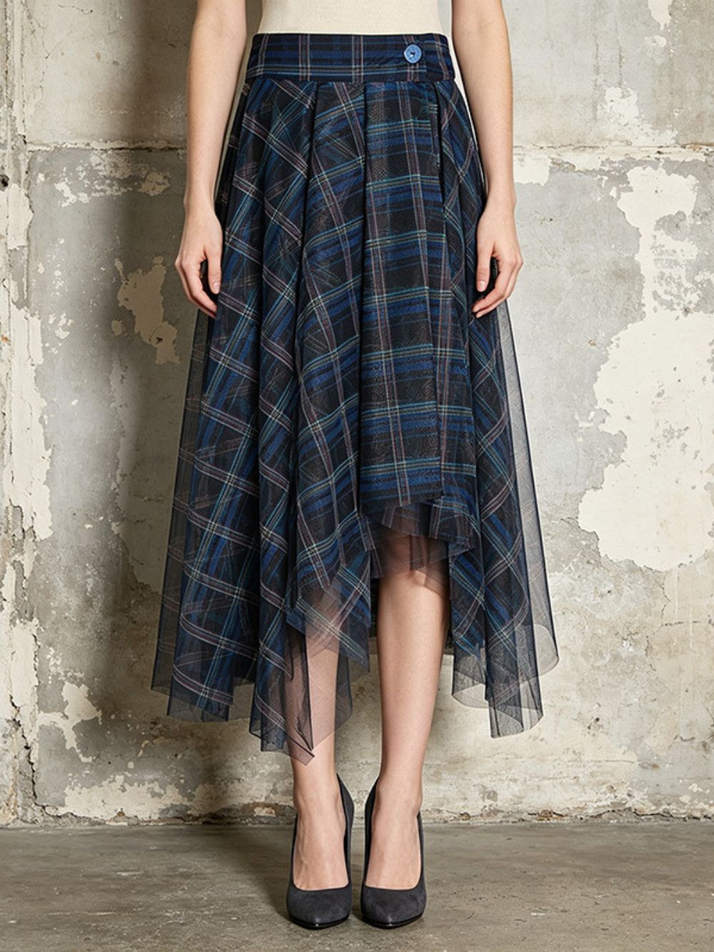 Monet Blue Checkered Skirt