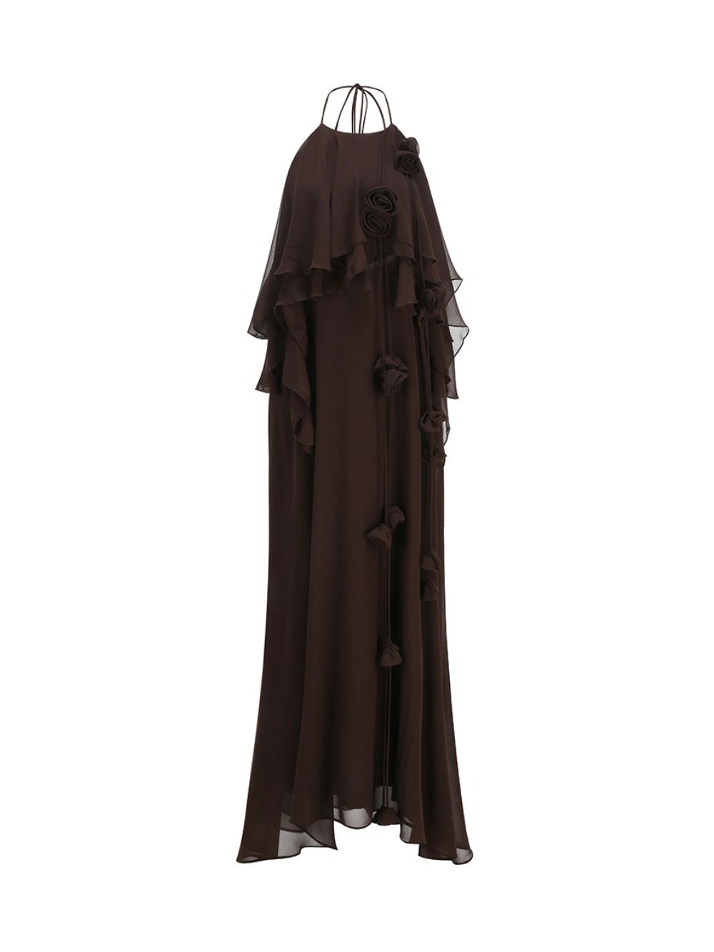 Myriam Coffee Halter Flower Maxi Dress