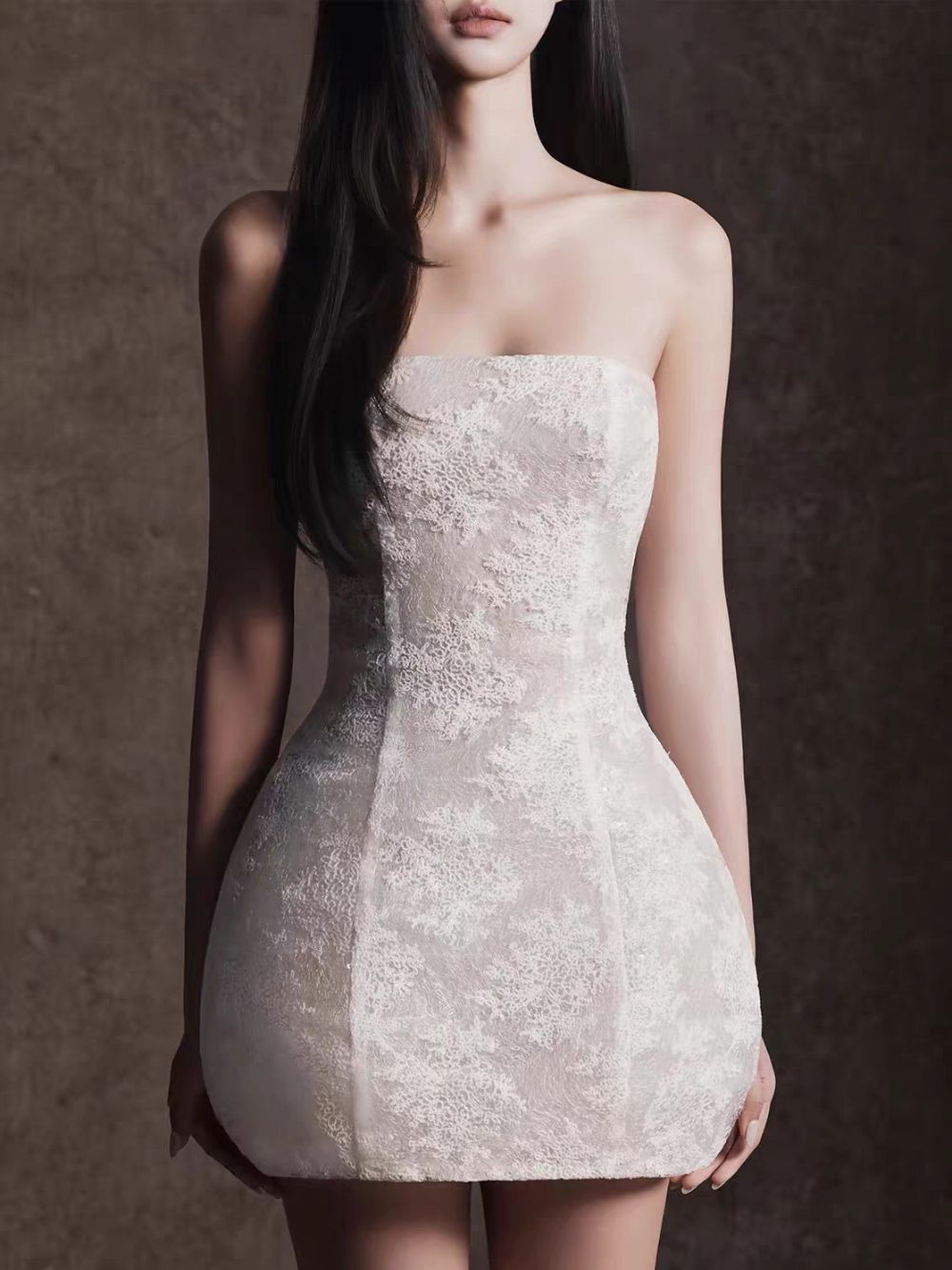 Myah Strapless Lace Mini Dress With Cape
