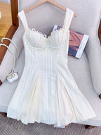 Muriel White Strappy Pearl Dress