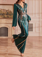 Miko Green Sequin Long Sleeve Maxi Dress Flowering Girl