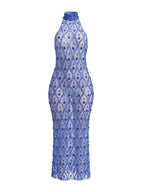 Crystal Sequin Mesh Maxi Dress Blue Flowering Girl