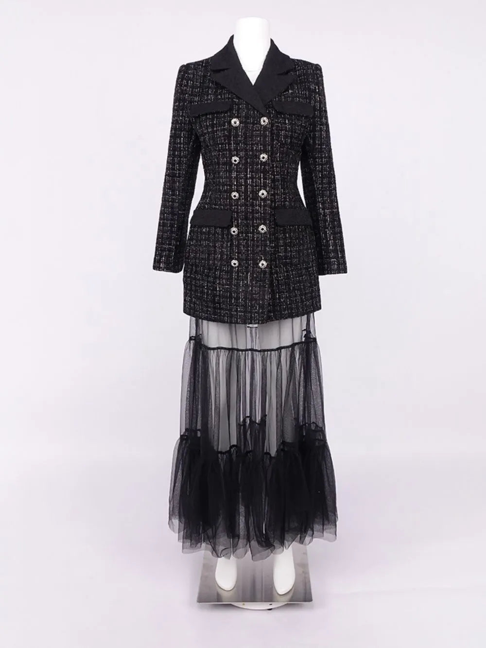 Madison Black Bllazer & Mesh Maxi Dress Set Flowering Girl