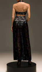 Gavelyn Halterneck Cutout Lace Maxi Dress In Black Flowering Girl