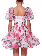 Fern Cape Sleeve Floral Organza Mini Dress Flowering Girl