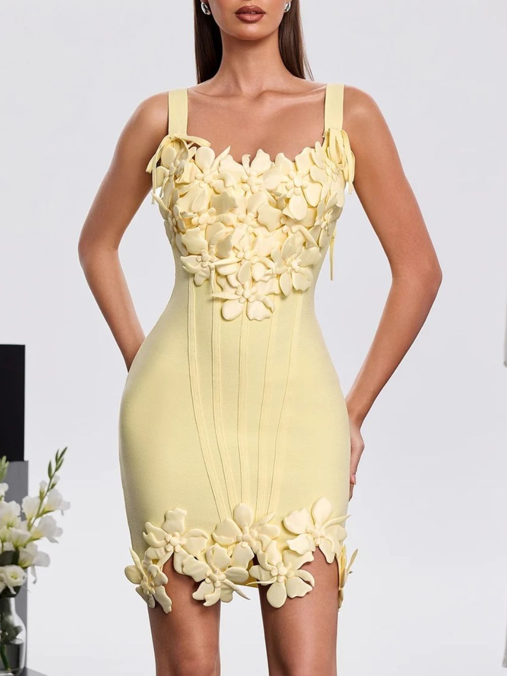 Hanh Sleeveless Flower Bandage Mini Dress Flowering Girl