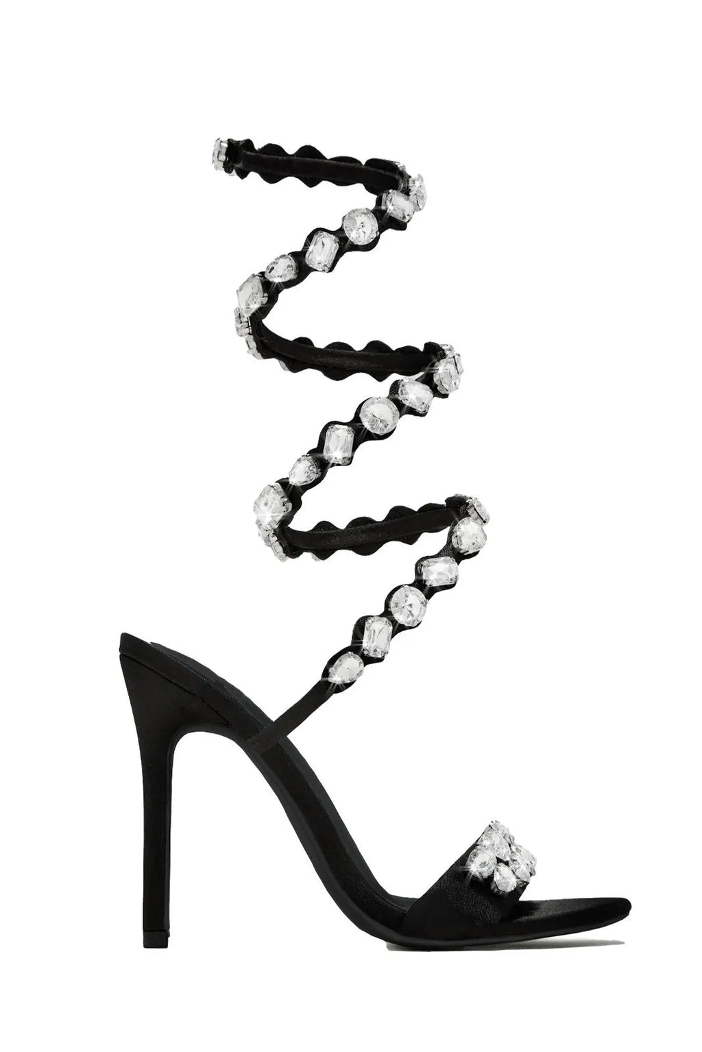 Laura Diamond Ankle Strap Stiletto Sandals - Black Flowering Girl