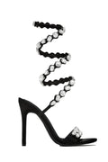Laura Diamond Ankle Strap Stiletto Sandals - Black Flowering Girl