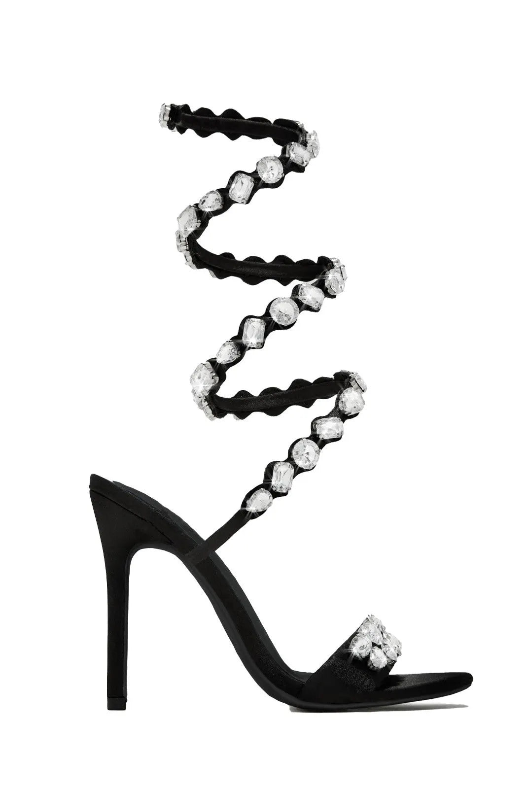 Laura Diamond Ankle Strap Stiletto Sandals - Black Flowering Girl