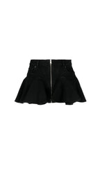 BLACK FLARED DENIM MINI SKIRT Flowering Girl
