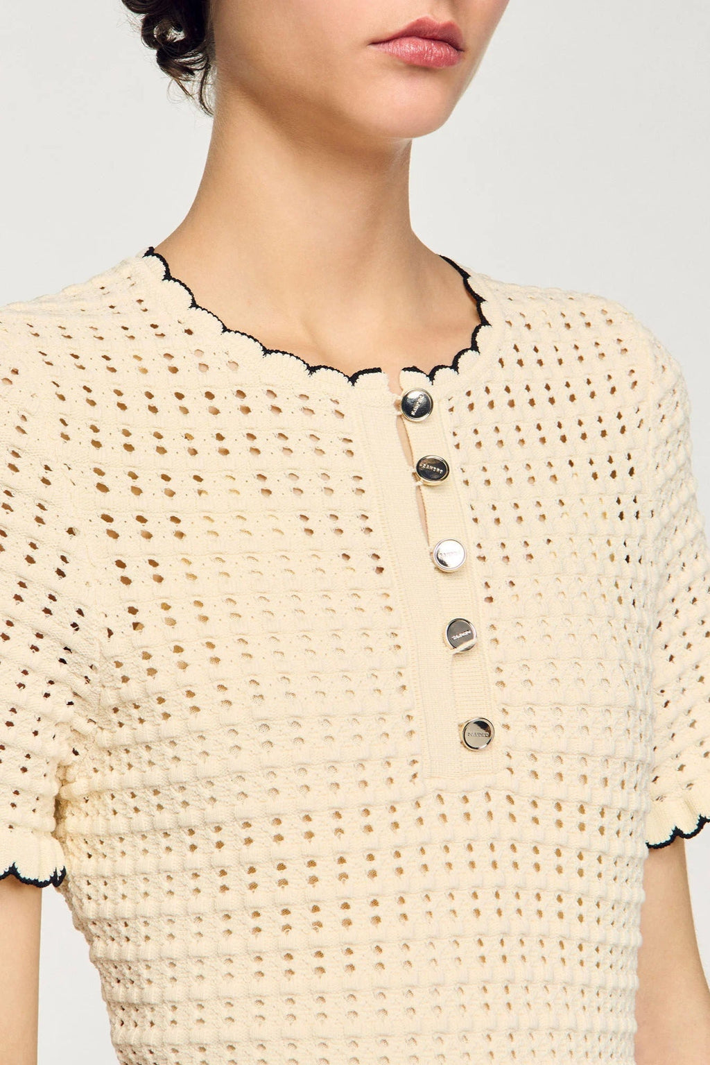 Simona Hollow Knit Mini Dress In Apricot Flowering Girl